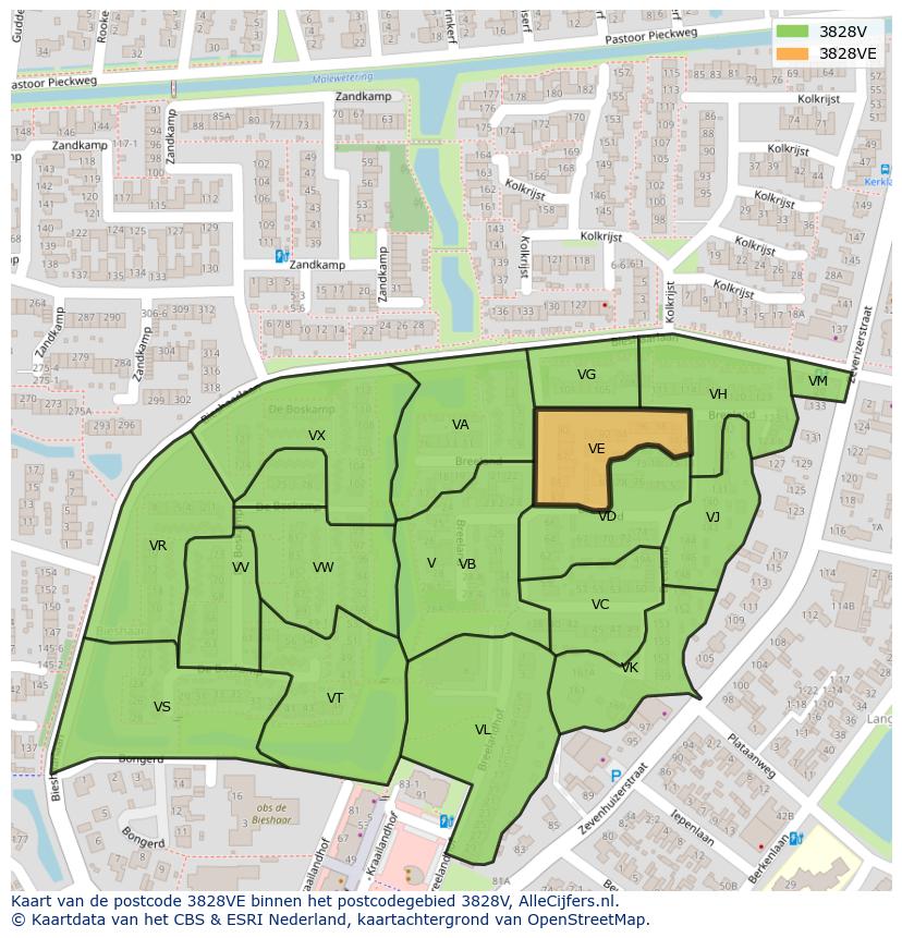 Afbeelding van het postcodegebied 3828 VE op de kaart.