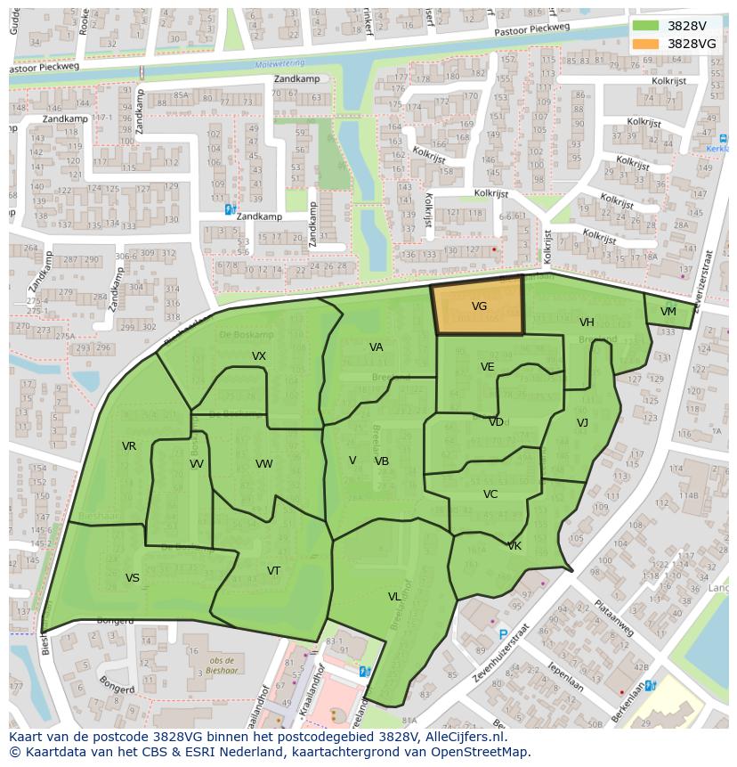 Afbeelding van het postcodegebied 3828 VG op de kaart.
