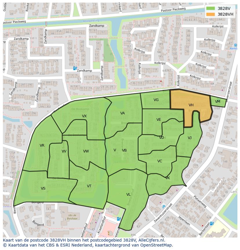 Afbeelding van het postcodegebied 3828 VH op de kaart.