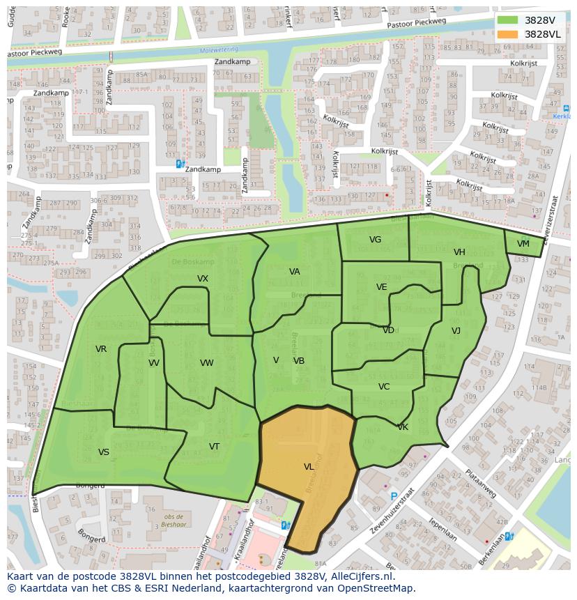 Afbeelding van het postcodegebied 3828 VL op de kaart.