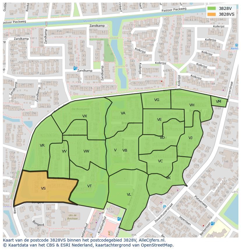 Afbeelding van het postcodegebied 3828 VS op de kaart.