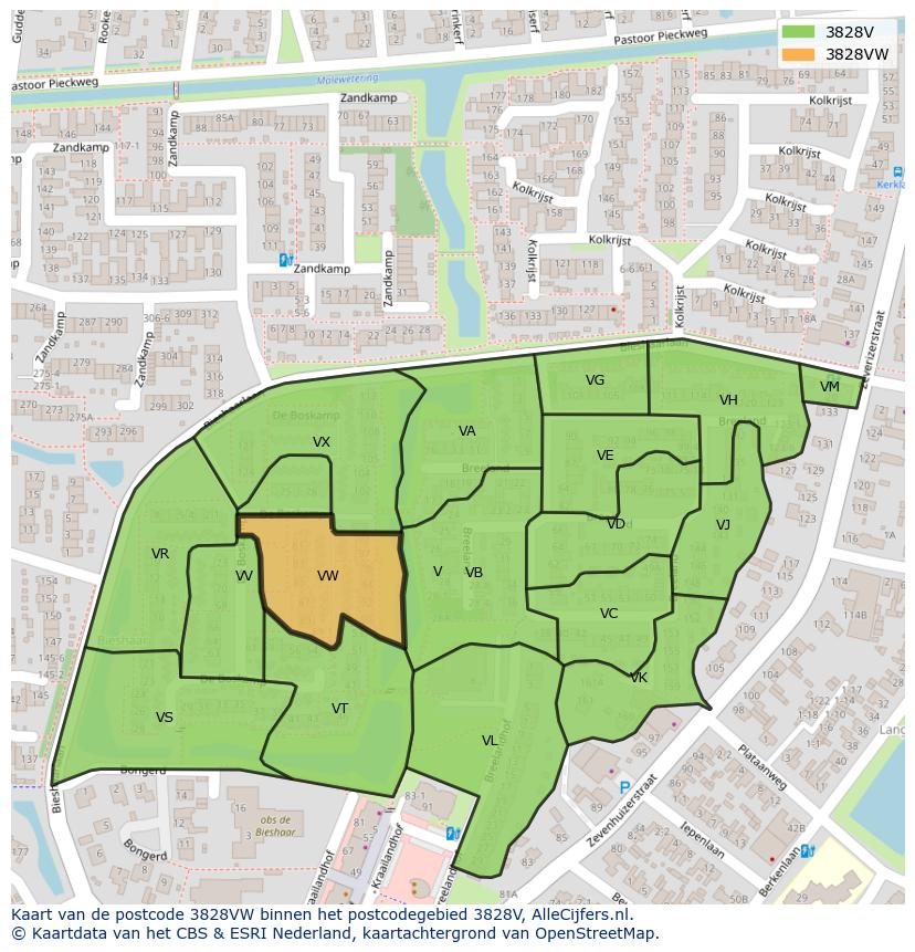 Afbeelding van het postcodegebied 3828 VW op de kaart.