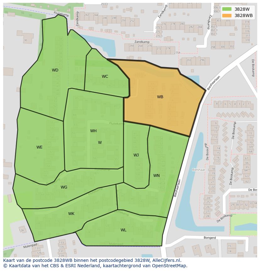 Afbeelding van het postcodegebied 3828 WB op de kaart.