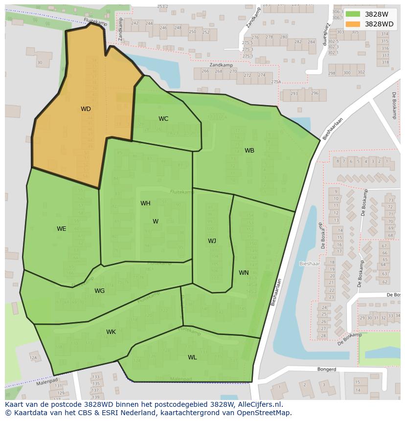 Afbeelding van het postcodegebied 3828 WD op de kaart.