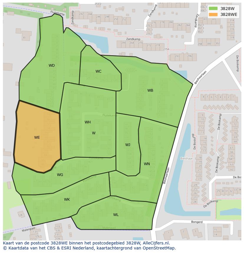 Afbeelding van het postcodegebied 3828 WE op de kaart.