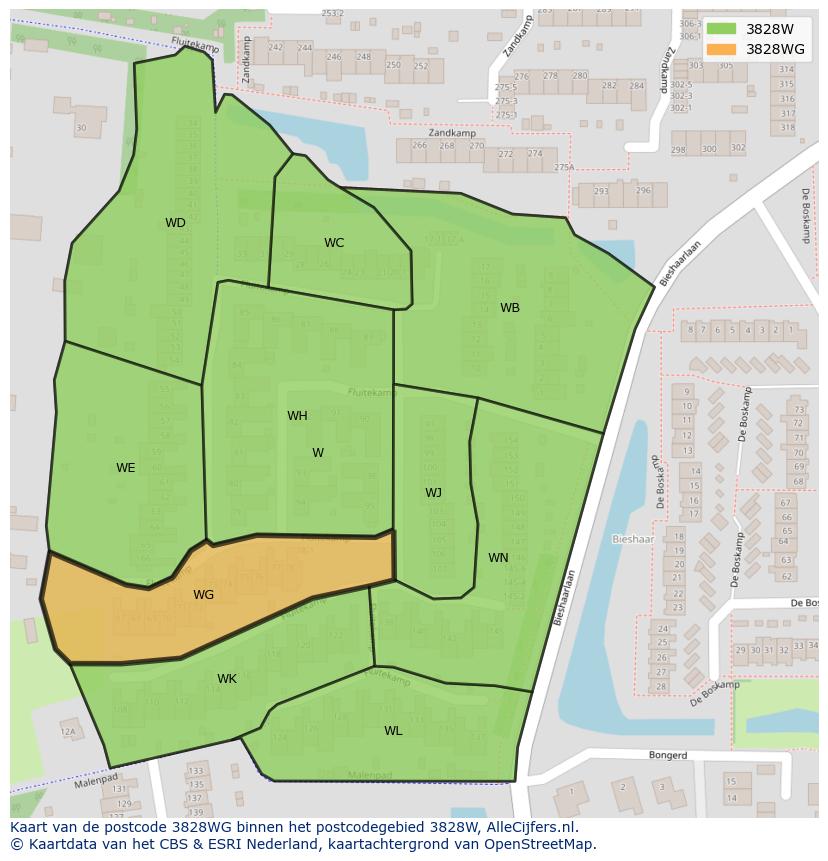 Afbeelding van het postcodegebied 3828 WG op de kaart.