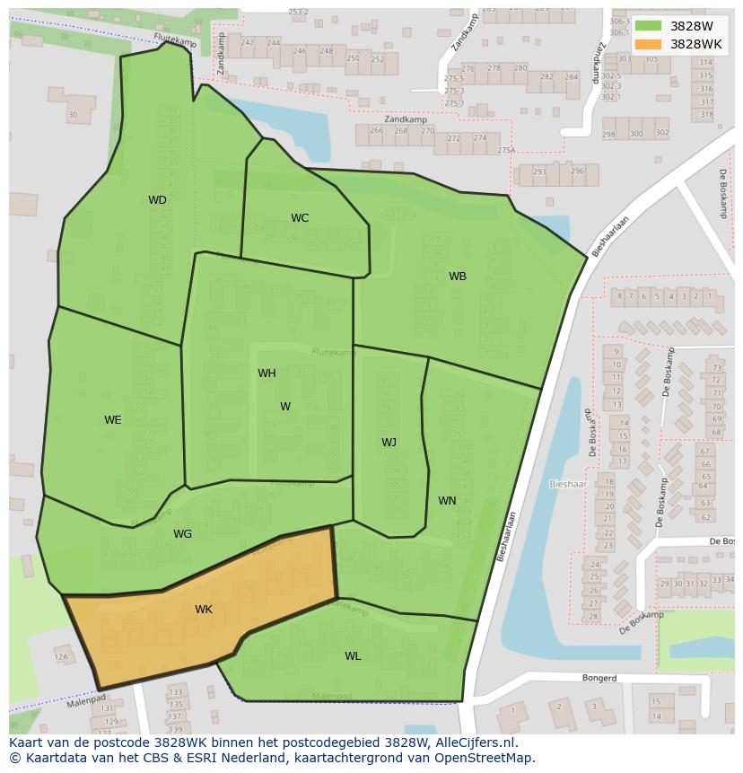 Afbeelding van het postcodegebied 3828 WK op de kaart.