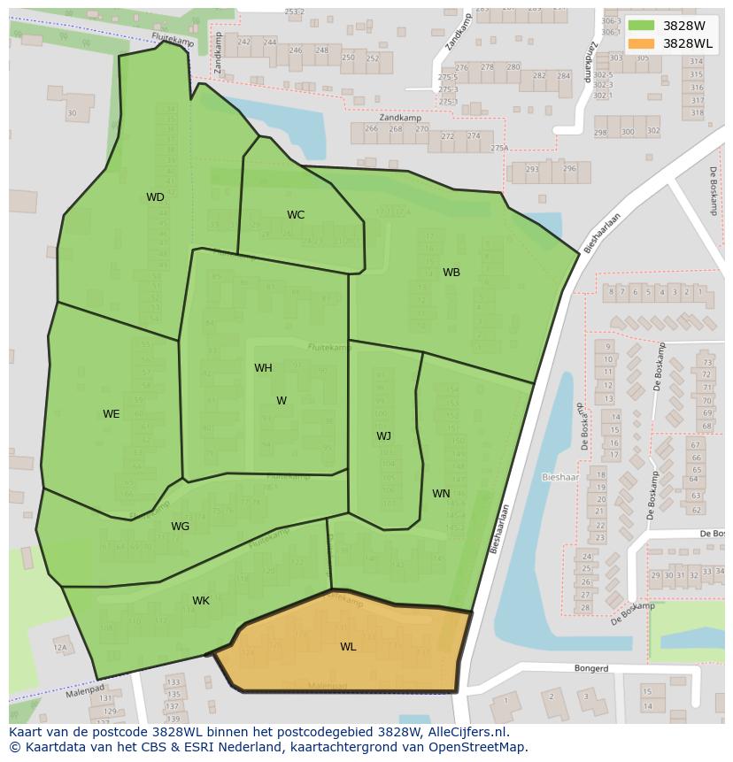 Afbeelding van het postcodegebied 3828 WL op de kaart.