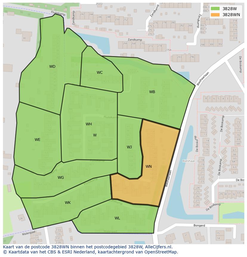 Afbeelding van het postcodegebied 3828 WN op de kaart.