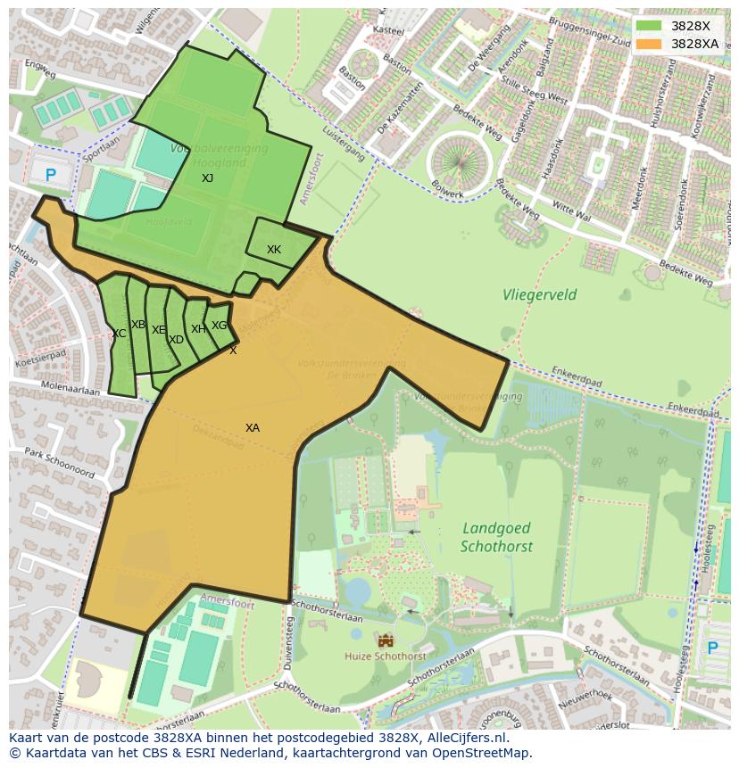 Afbeelding van het postcodegebied 3828 XA op de kaart.