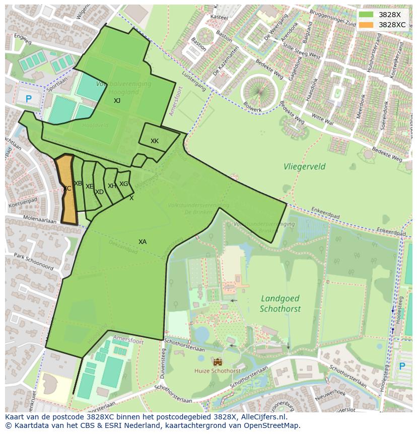 Afbeelding van het postcodegebied 3828 XC op de kaart.