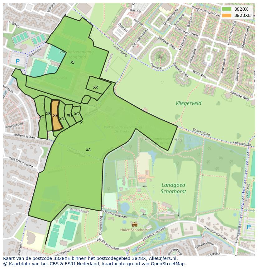 Afbeelding van het postcodegebied 3828 XE op de kaart.