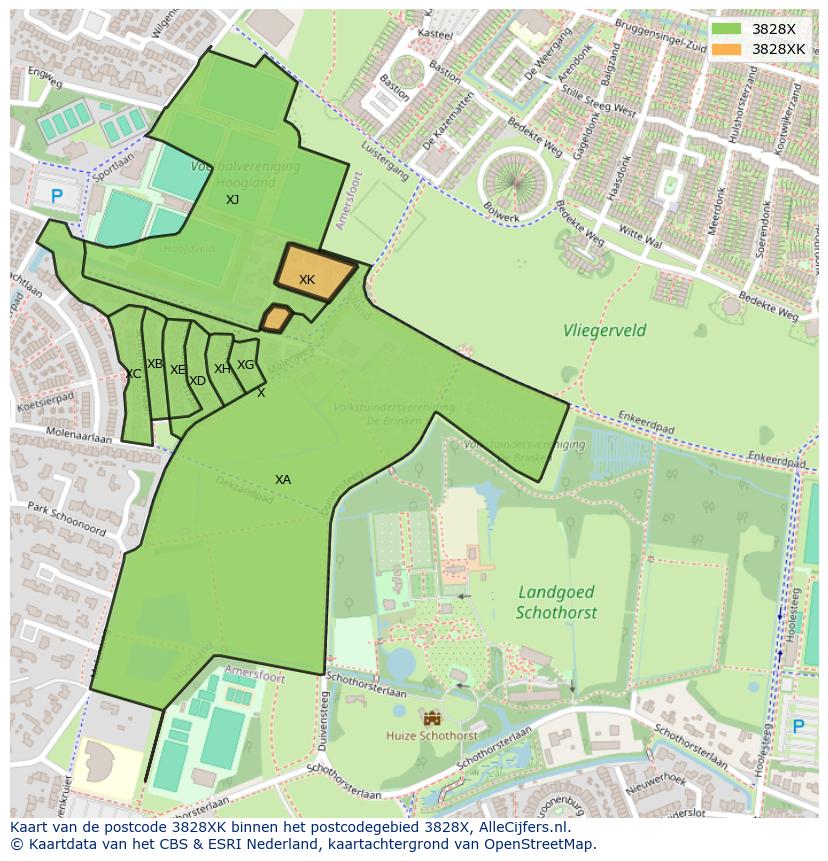 Afbeelding van het postcodegebied 3828 XK op de kaart.