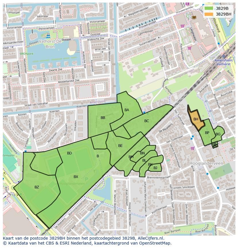Afbeelding van het postcodegebied 3829 BH op de kaart.