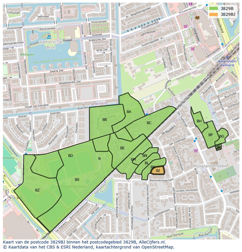 Afbeelding van het postcodegebied 3829 BJ op de kaart.