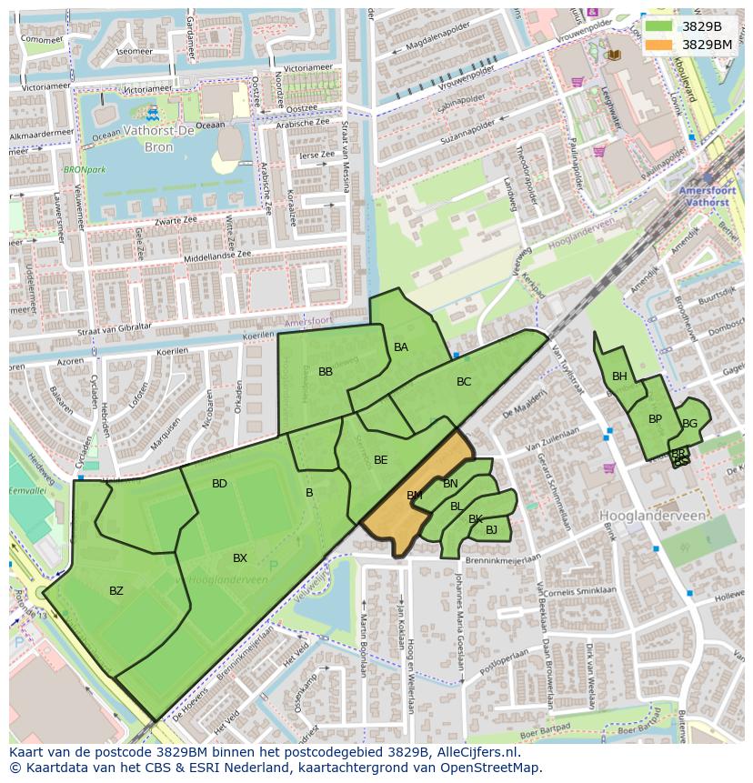 Afbeelding van het postcodegebied 3829 BM op de kaart.