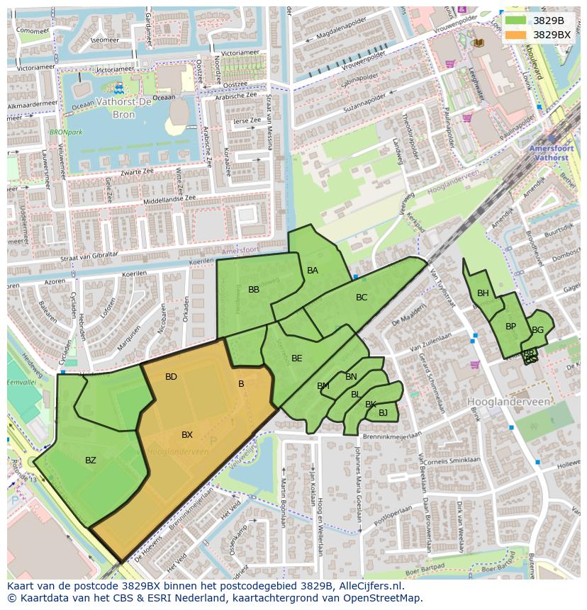 Afbeelding van het postcodegebied 3829 BX op de kaart.