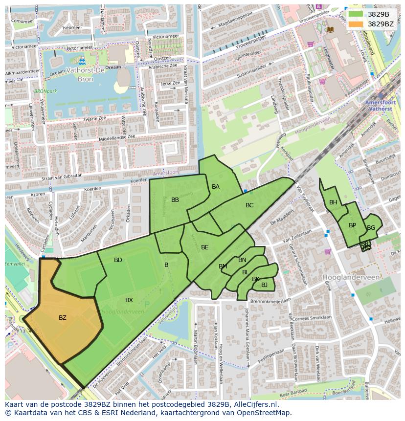 Afbeelding van het postcodegebied 3829 BZ op de kaart.