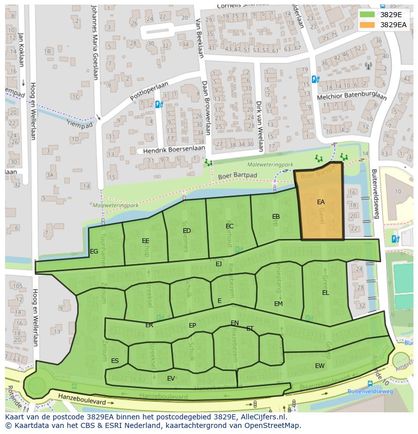 Afbeelding van het postcodegebied 3829 EA op de kaart.