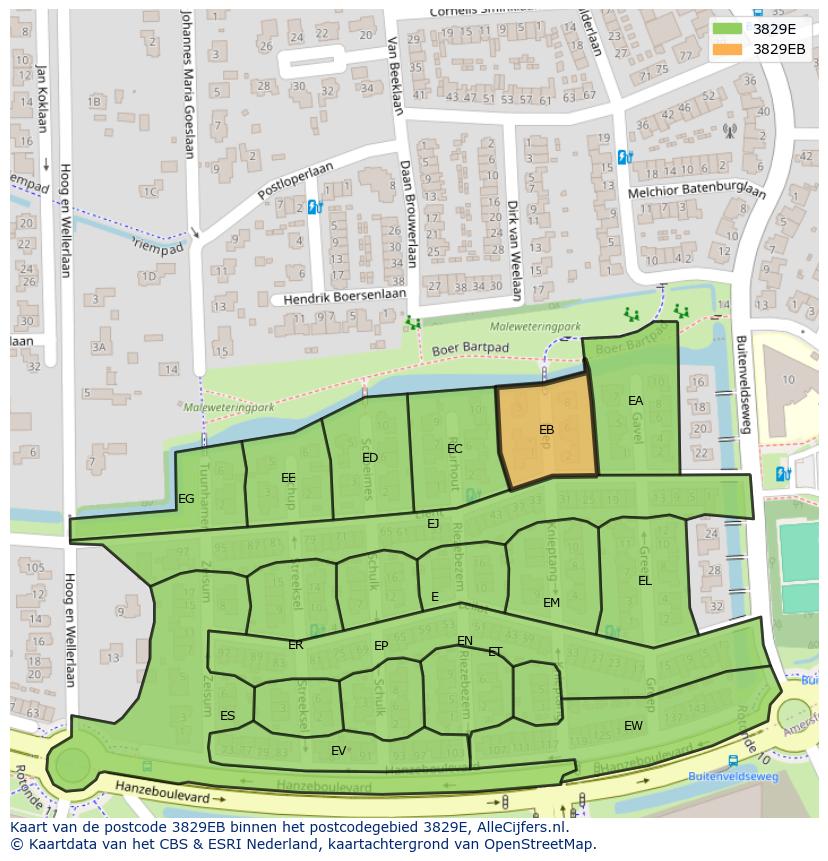 Afbeelding van het postcodegebied 3829 EB op de kaart.
