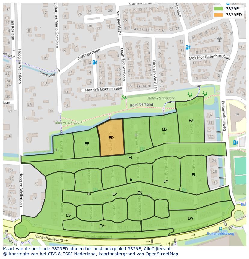 Afbeelding van het postcodegebied 3829 ED op de kaart.