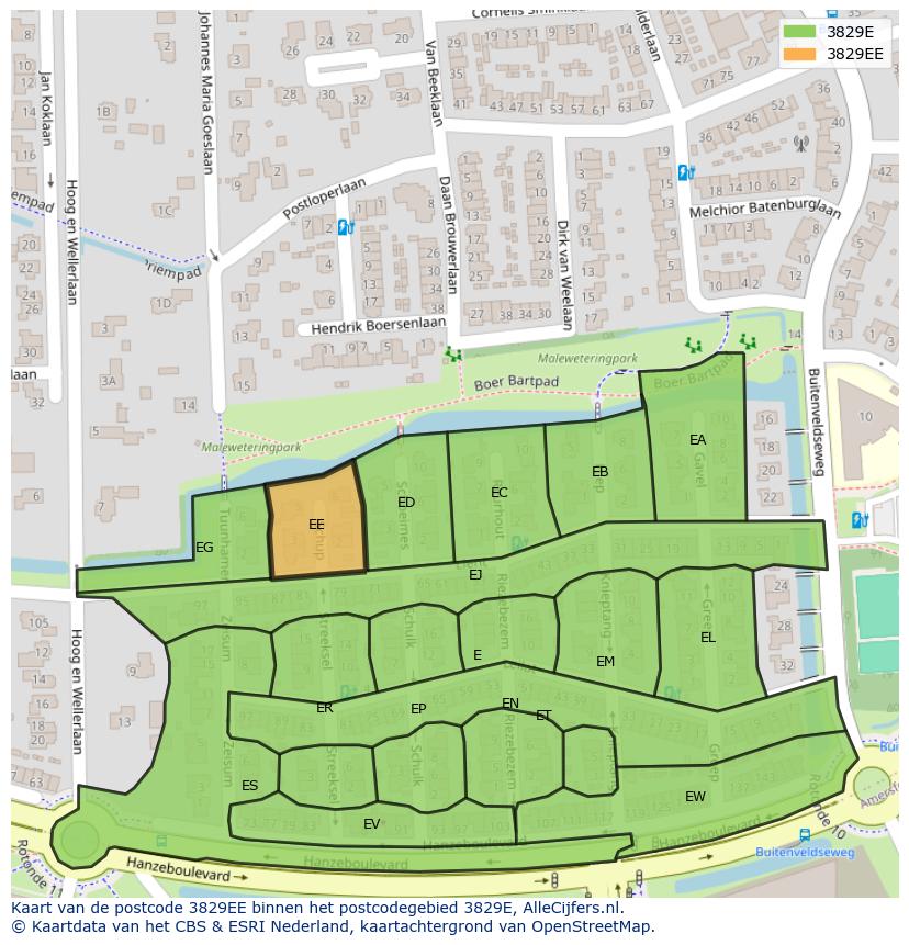 Afbeelding van het postcodegebied 3829 EE op de kaart.