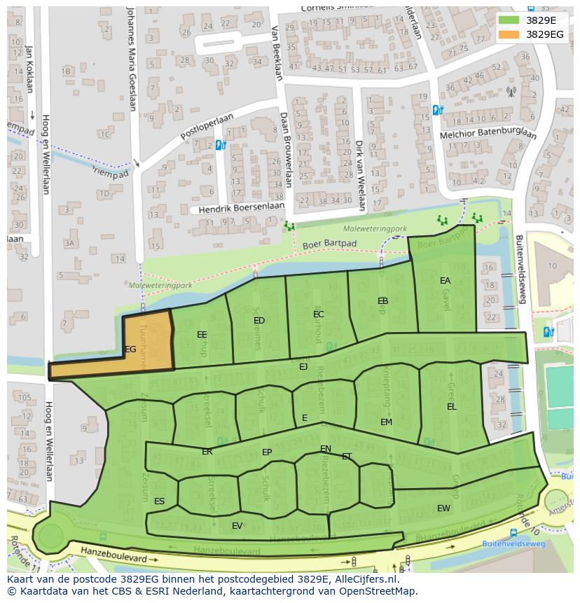 Afbeelding van het postcodegebied 3829 EG op de kaart.