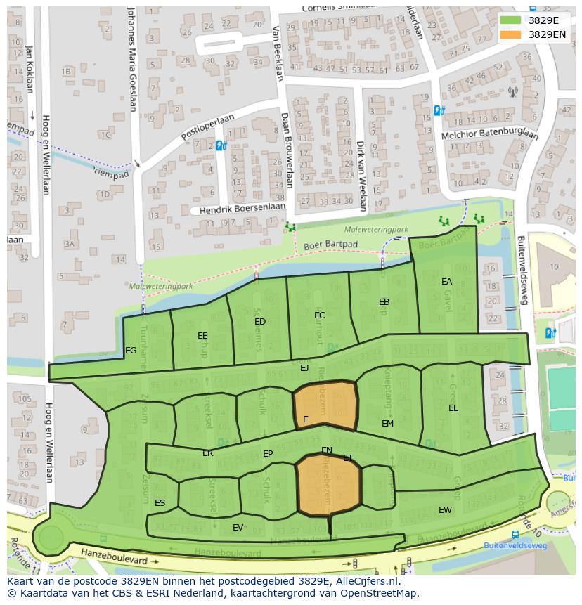 Afbeelding van het postcodegebied 3829 EN op de kaart.