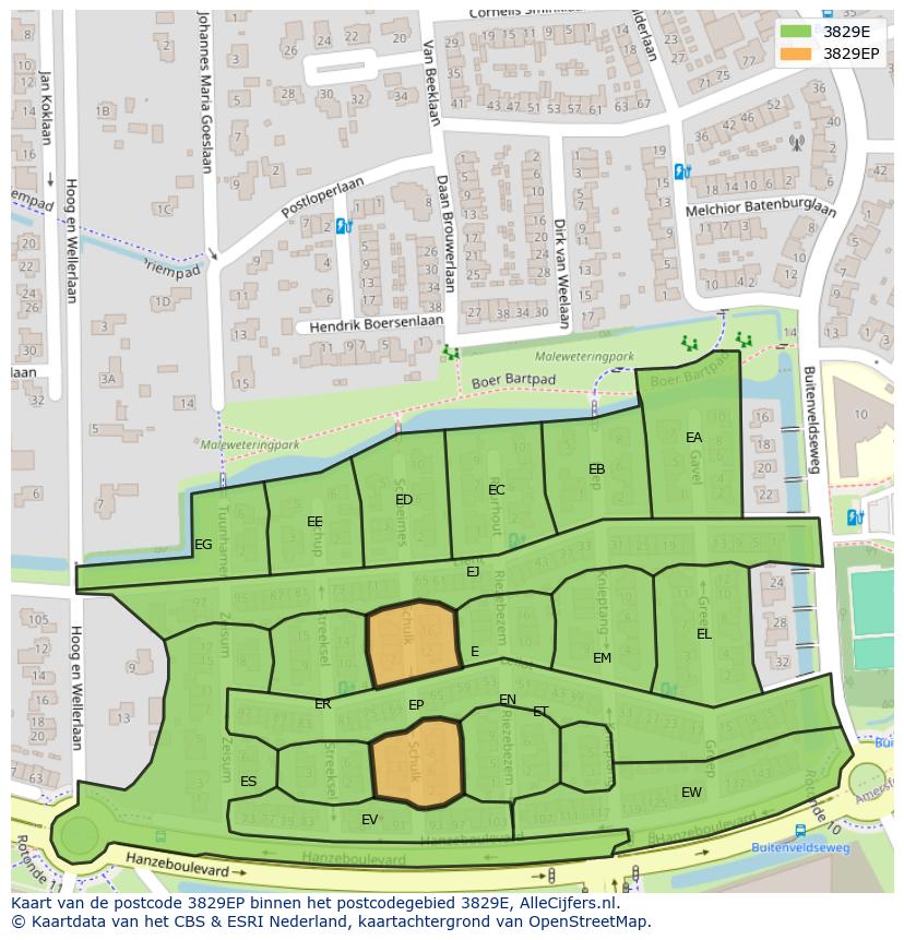 Afbeelding van het postcodegebied 3829 EP op de kaart.