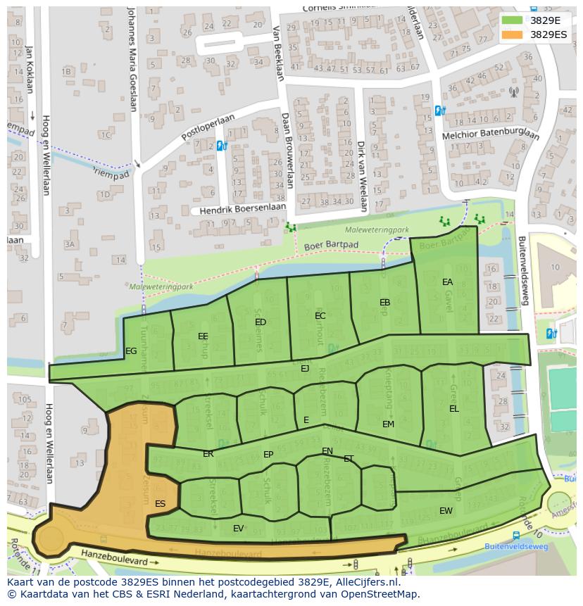 Afbeelding van het postcodegebied 3829 ES op de kaart.