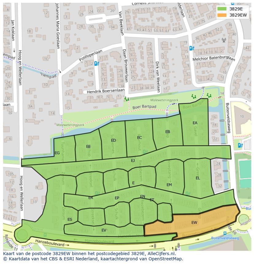 Afbeelding van het postcodegebied 3829 EW op de kaart.