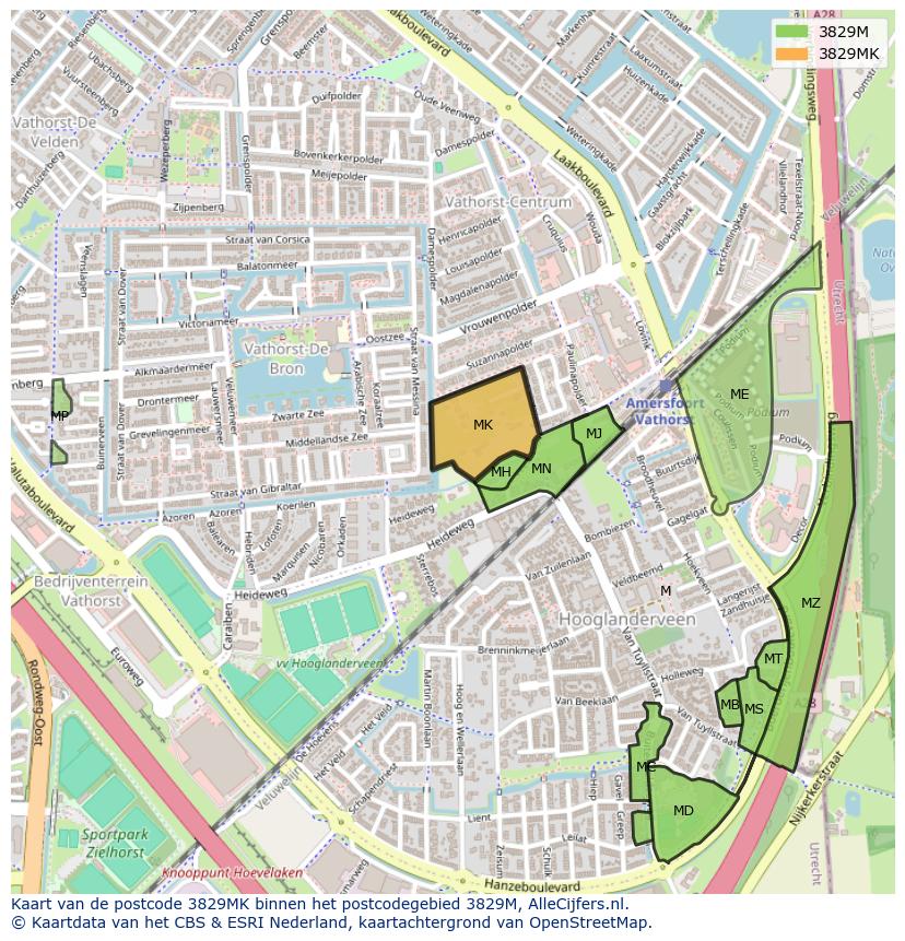 Afbeelding van het postcodegebied 3829 MK op de kaart.