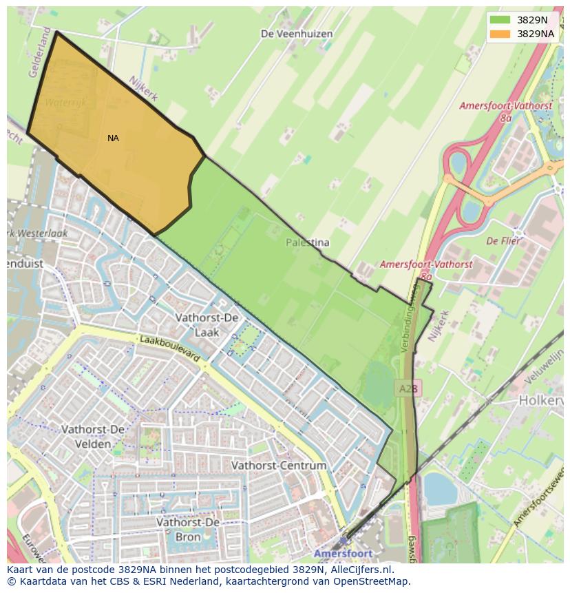 Afbeelding van het postcodegebied 3829 NA op de kaart.