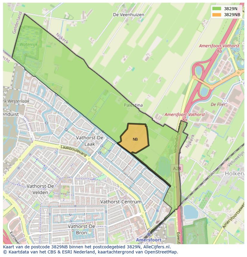 Afbeelding van het postcodegebied 3829 NB op de kaart.