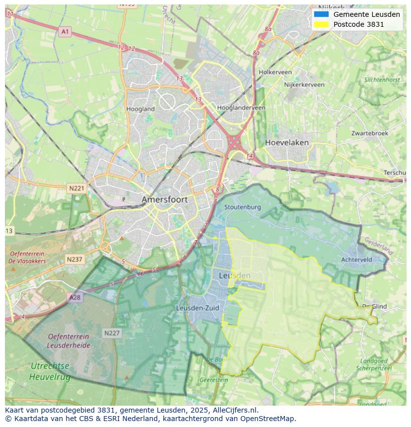 Afbeelding van het postcodegebied 3831 op de kaart.