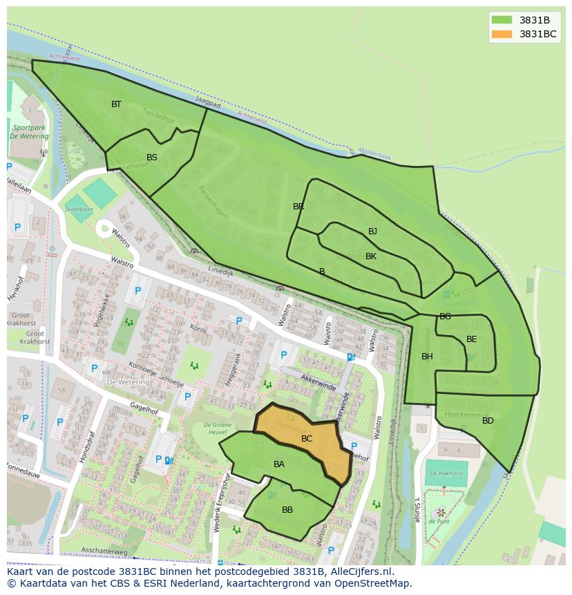 Afbeelding van het postcodegebied 3831 BC op de kaart.