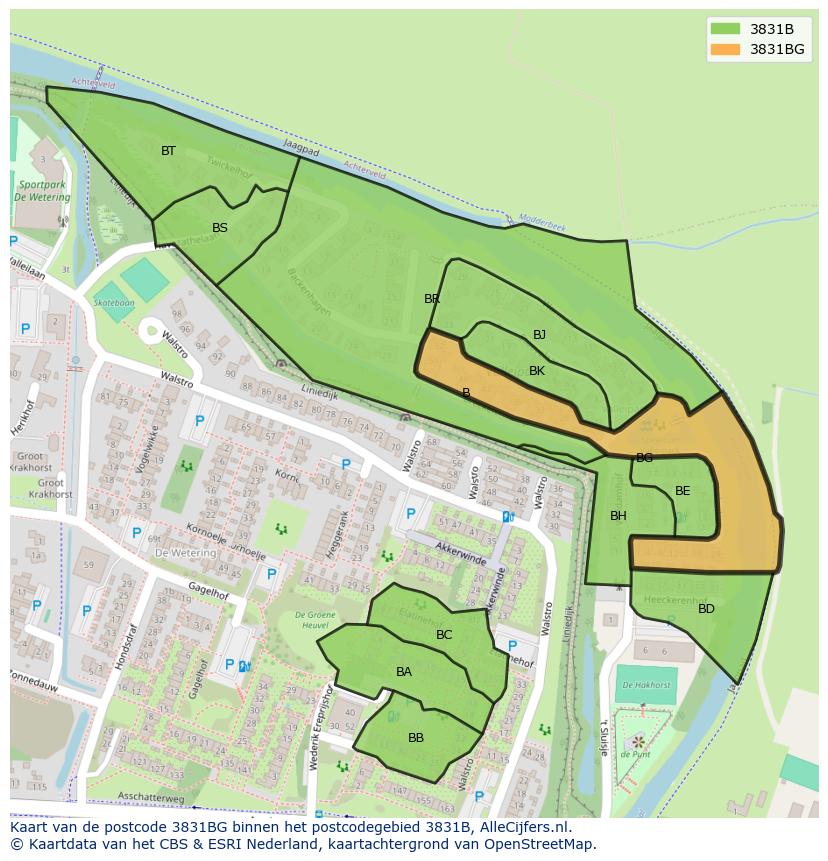 Afbeelding van het postcodegebied 3831 BG op de kaart.