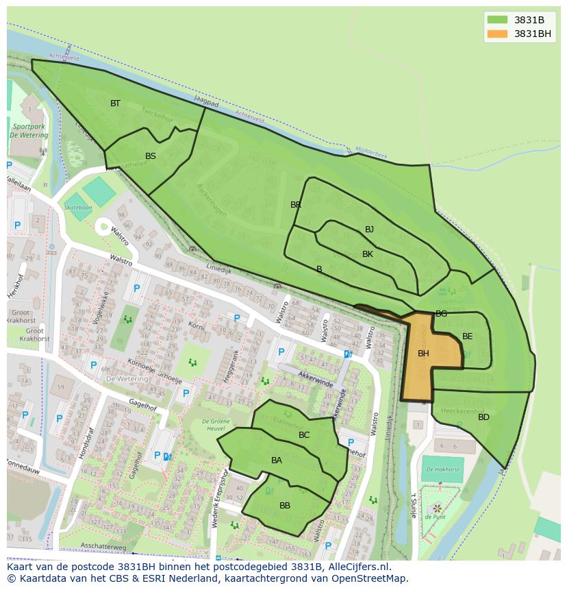 Afbeelding van het postcodegebied 3831 BH op de kaart.