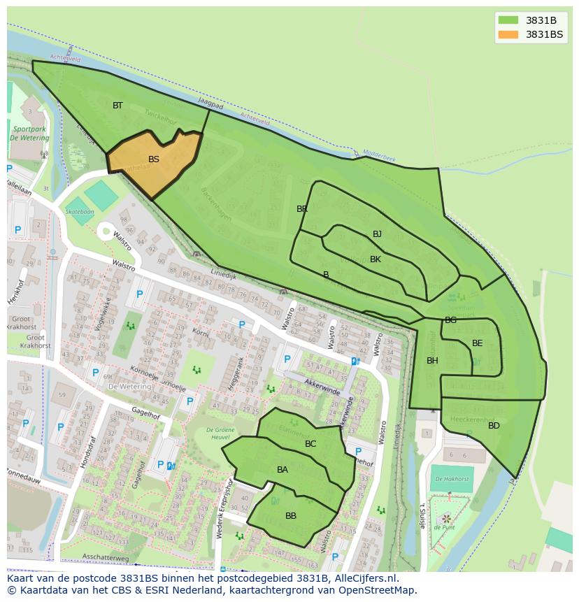 Afbeelding van het postcodegebied 3831 BS op de kaart.