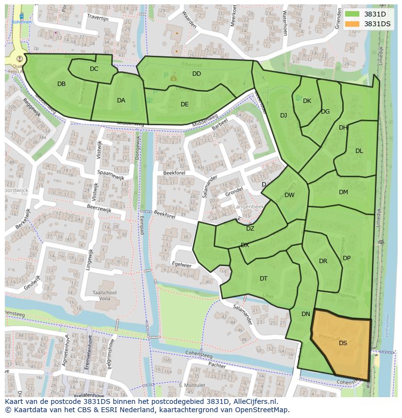 Afbeelding van het postcodegebied 3831 DS op de kaart.