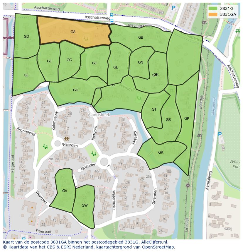 Afbeelding van het postcodegebied 3831 GA op de kaart.