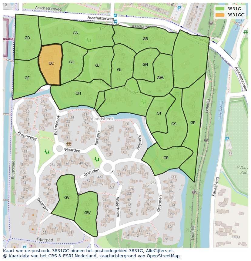Afbeelding van het postcodegebied 3831 GC op de kaart.