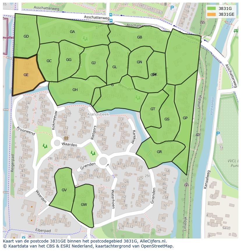 Afbeelding van het postcodegebied 3831 GE op de kaart.