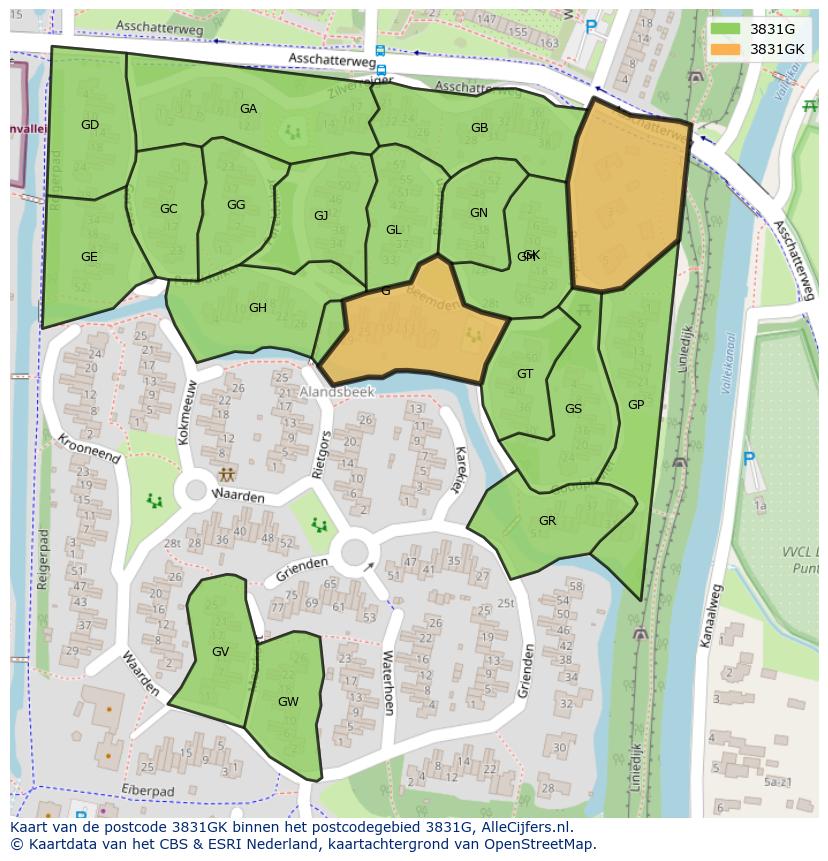 Afbeelding van het postcodegebied 3831 GK op de kaart.