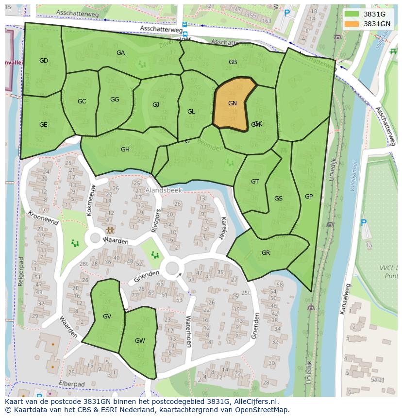 Afbeelding van het postcodegebied 3831 GN op de kaart.