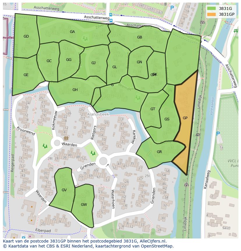 Afbeelding van het postcodegebied 3831 GP op de kaart.