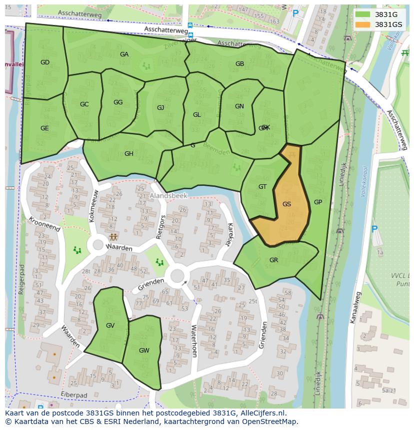 Afbeelding van het postcodegebied 3831 GS op de kaart.