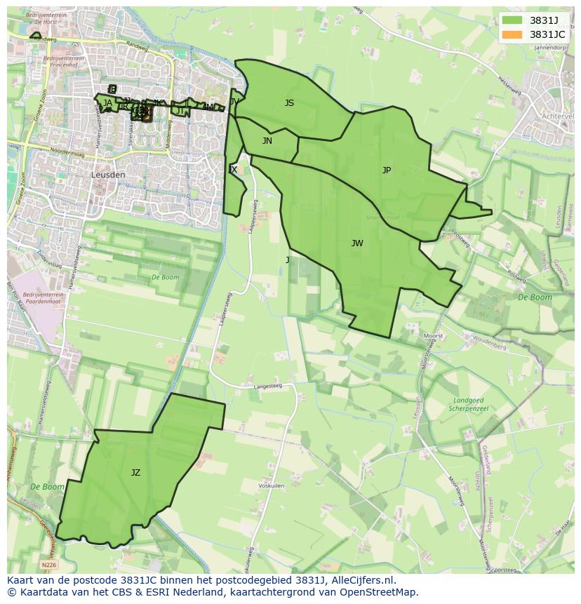 Afbeelding van het postcodegebied 3831 JC op de kaart.