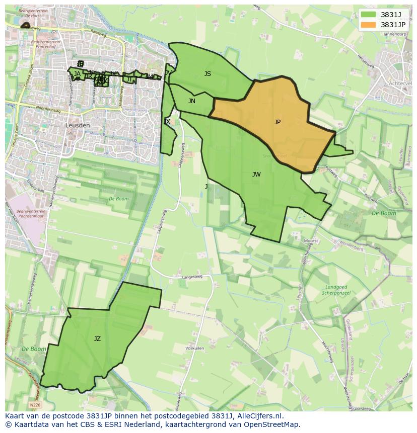 Afbeelding van het postcodegebied 3831 JP op de kaart.