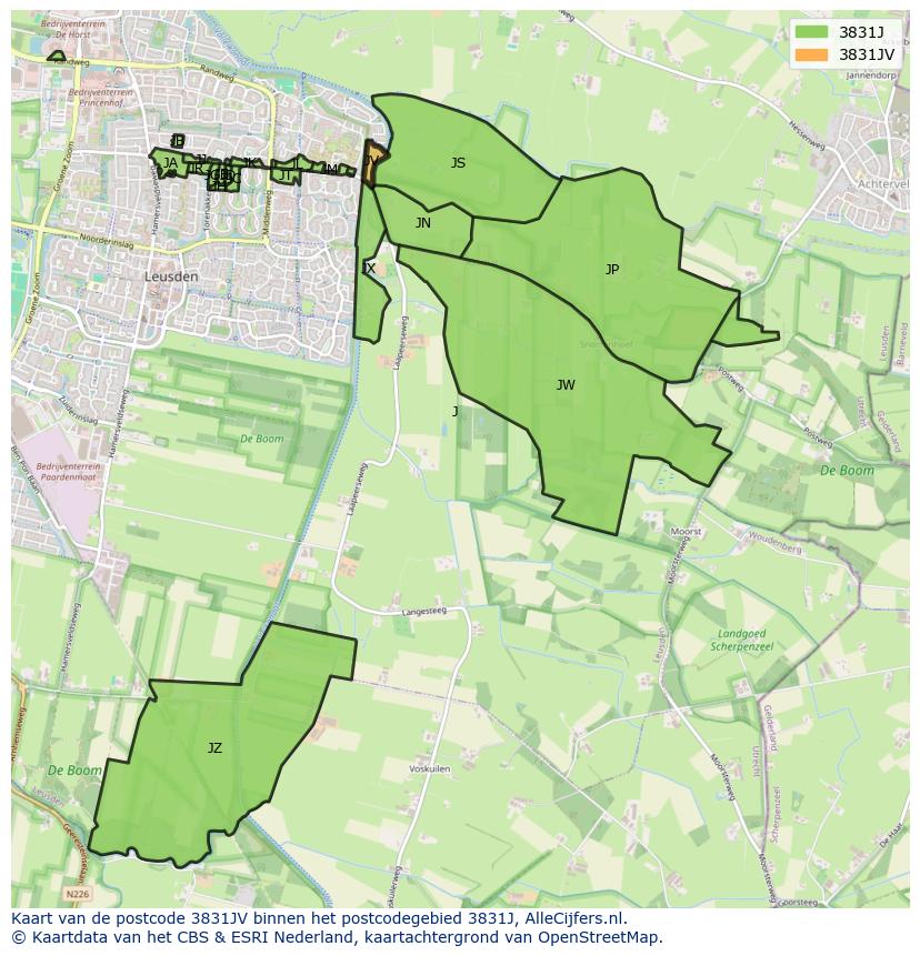 Afbeelding van het postcodegebied 3831 JV op de kaart.